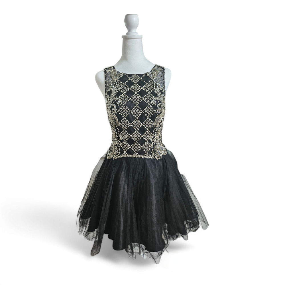 JVN Jovani Rhinestone/Tulle/Mesh A-Line Fit and Flare Formal Womens Dress Size 8
